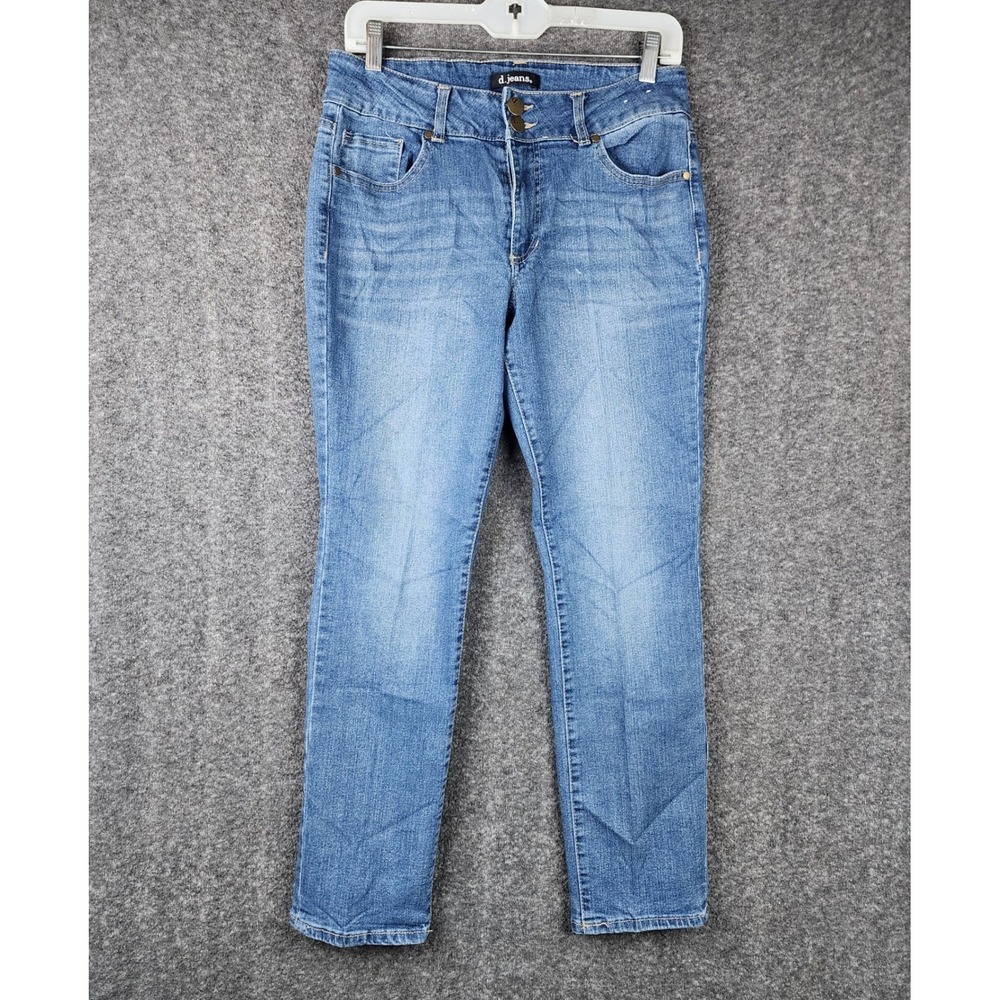 d.jeans Straight Leg Jeans Womens 8 Blue Double Button High Rise Stretch JK1130